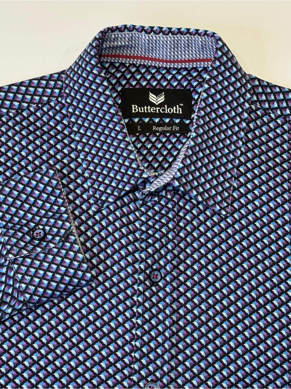 Buttercloth Men's Large Regular Fit Long Sleeve Button Down Purple Blue